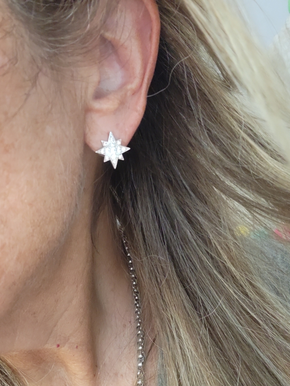 Rose Gold Starburst Stud Earrings with Crystal Accents - Women Jewelry - Picture 3 of 6
